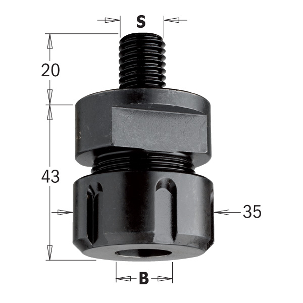 CMT Chuck för spännhylsa ER20 (Ø3-Ø13) Mutter Ø35, L=43/63, S=M12x1,75