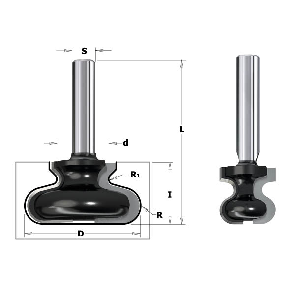 CMT Fingergreppsfräs  HW Z=2 Ø38,1x20,7/55,4  S=8,0  R6/1,8, I=20, d=17