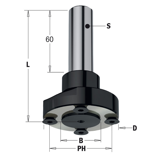 CMT Fräsdorn för sågklinga S20 D59 d30 L97,5, 4/M6/48, klinga max ø250 mm