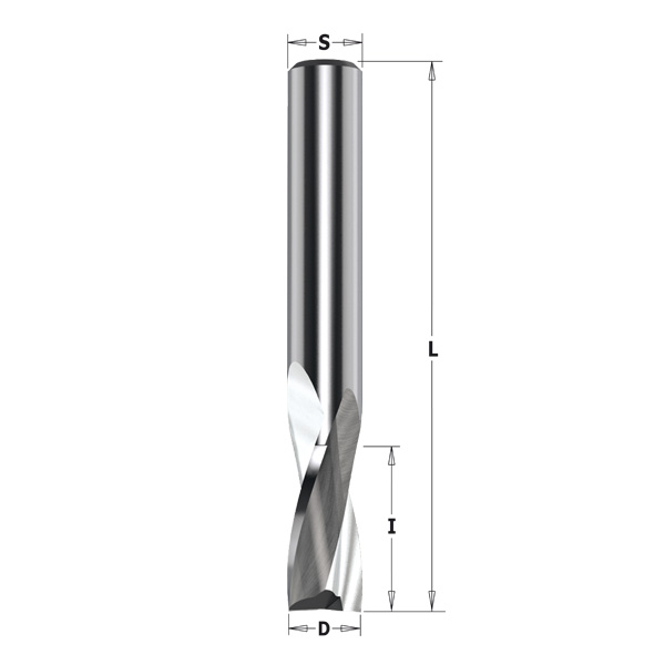 CMT Spiralfräs slät HM-solid för ALU & PVC Ø12x25/83  Z=2,  positiv, RH, 