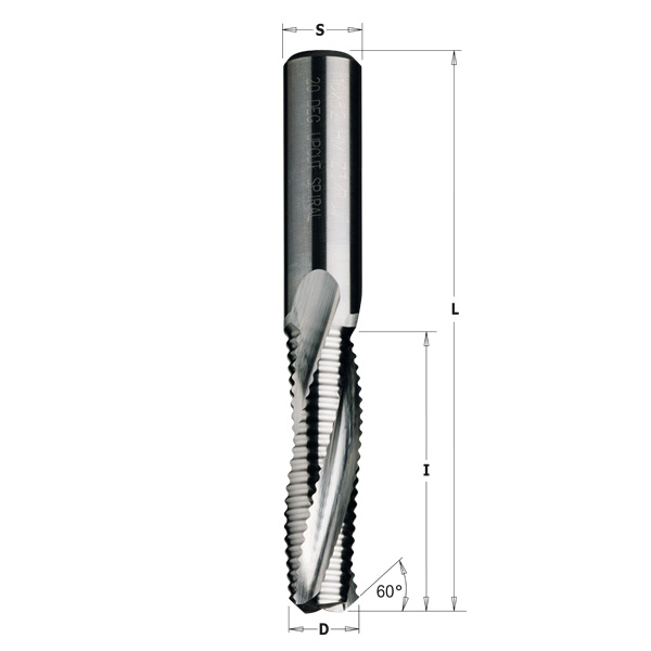 CMT Spiralfräs skrubb HW solid, Z=3,  SPETS 60° Ø14x58/110 RH, positiv UpCut